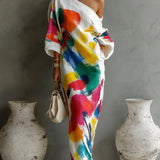 Robe Maxi Imprimé Abstrato a Uma Ombra
