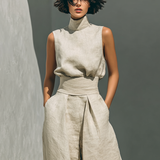 Maria | Conjunto completo com top de alças e calças largas em algodão e linho