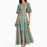 Robe midi satinada com flores