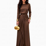 Elegante Vestido Maxi em Satin Drapeado