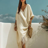Maxi Robe de Decote em V com Franjinhas