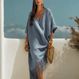 Maxi Robe de Decote em V com Franjinhas