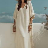 Maxi Robe de Decote em V com Franjinhas