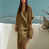 Maxi Robe de Decote em V com Franjinhas