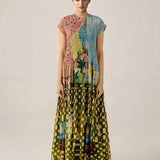 Robe Maxi Plissada Impressa ao Estilo Retro