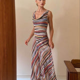 Robe Maxi Listrada com Decote Swing