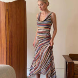 Robe Maxi Listrada com Decote Swing