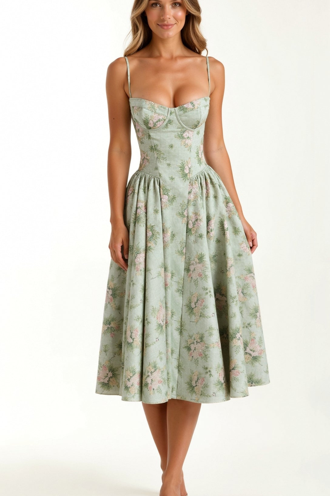 Odete - Vestido midi corpete estruturado