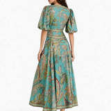 Robe midi satinada com flores