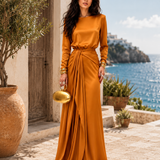 Elegante Vestido Maxi em Satin Drapeado