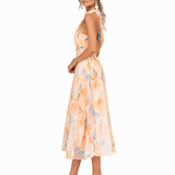 Aurora | Vestido com Decote Halter e Estampa Aguarela