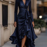 Alice | Vestido maxi em setin com volantes