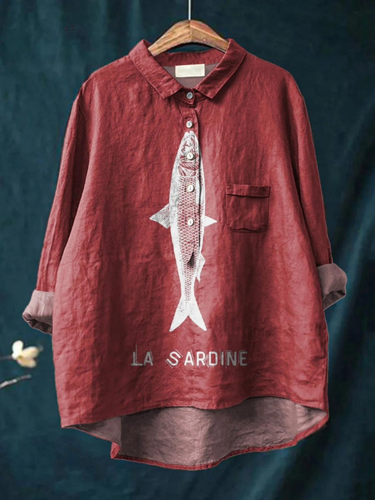 Sofia - Camisa Casual com Design de Sardinha