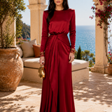 Elegante Vestido Maxi em Satin Drapeado