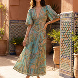 Robe midi satinada com flores