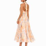 Aurora | Vestido com Decote Halter e Estampa Aguarela
