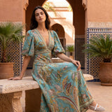 Robe midi satinada com flores