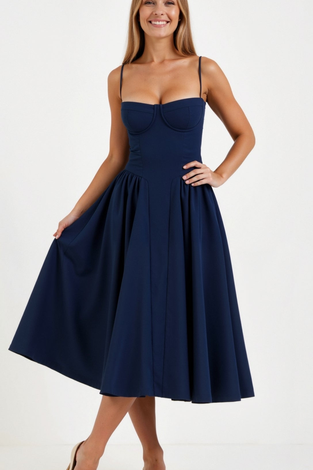 Odete - Vestido midi corpete estruturado