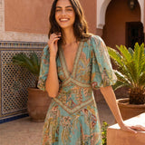 Robe midi satinada com flores