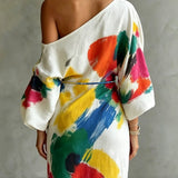 Robe Maxi Imprimé Abstrato a Uma Ombra