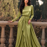 Elegante Vestido Maxi em Satin Drapeado