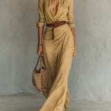 Camila | Maxi Vestido com Rever e Cintura na Cintura