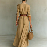 Camila | Maxi Vestido com Rever e Cintura na Cintura