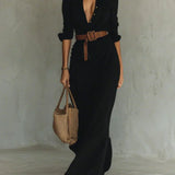 Camila | Maxi Vestido com Rever e Cintura na Cintura