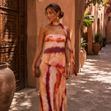 Vestido longo estampado com decote coração