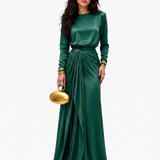 Elegante Vestido Maxi em Satin Drapeado