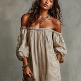 Carmen | Vestido longo em algodão e linho com design off-the-shoulder