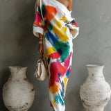 Robe Maxi Imprimé Abstrato a Uma Ombra