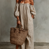 Carmen | Vestido longo em algodão e linho com design off-the-shoulder