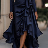 Alice | Vestido maxi em setin com volantes