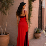 Vestido largo halter com abertura