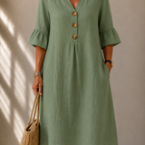 Vestido Botonado com Mangas Largas