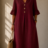 Vestido Botonado com Mangas em Renda