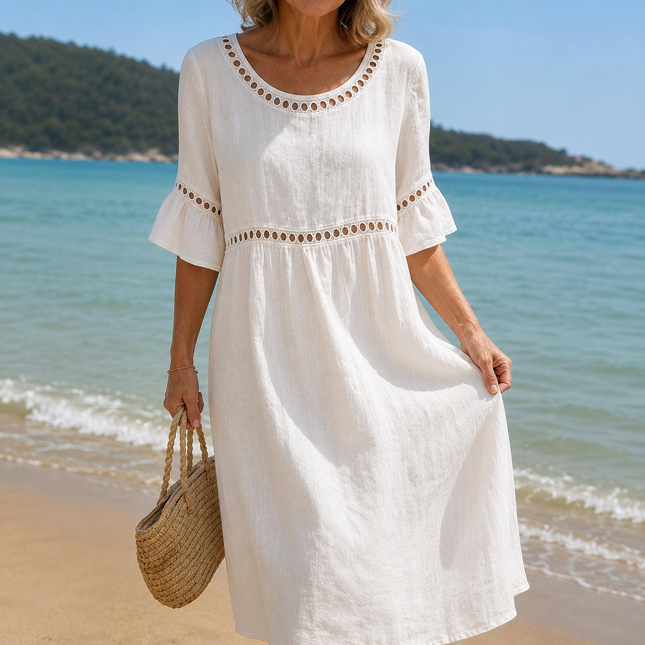 Helena | Vestido Longo em Linho Efeito Barriga Lisa