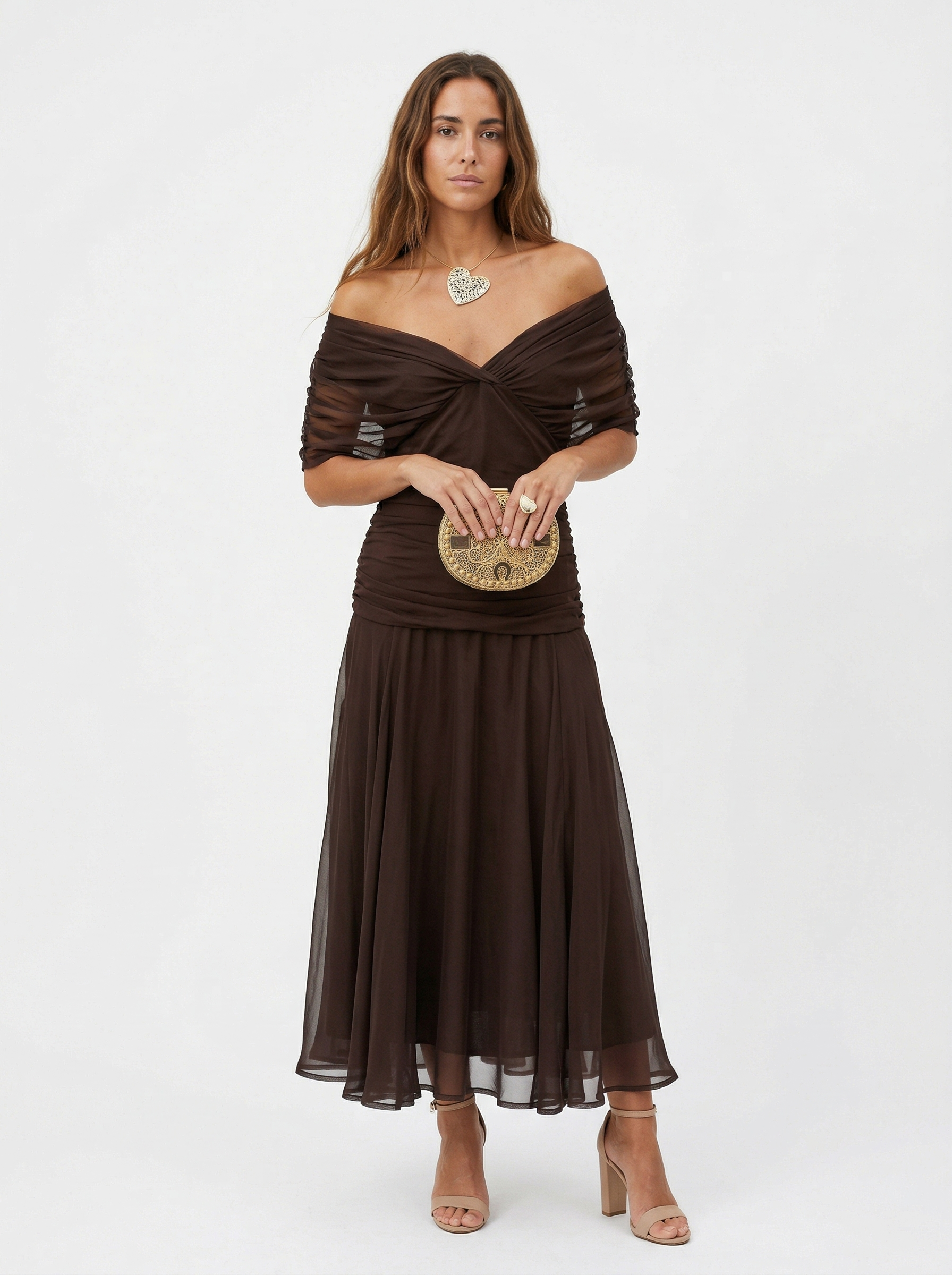 Vestido longo com decote em V