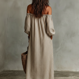 Carmen | Vestido longo em algodão e linho com design off-the-shoulder