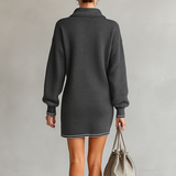 Alice | Robe Mini Tricot Larga com Colarinho Polo e Zíper
