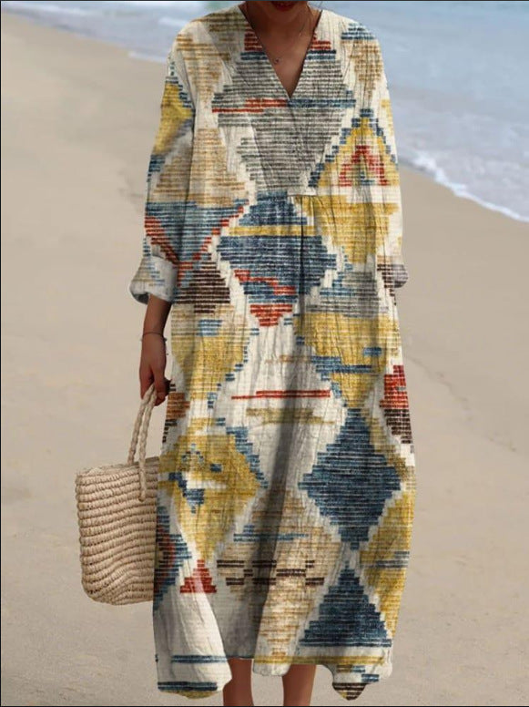 Cátia - Vestido Inspirado no Boémio com Impressões Étnicas