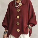 Isadora | Cardigan Oversize com Colarinho e Grandes Botões Metálicos