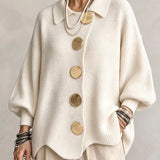 Isadora | Cardigan Oversize com Colarinho e Grandes Botões Metálicos