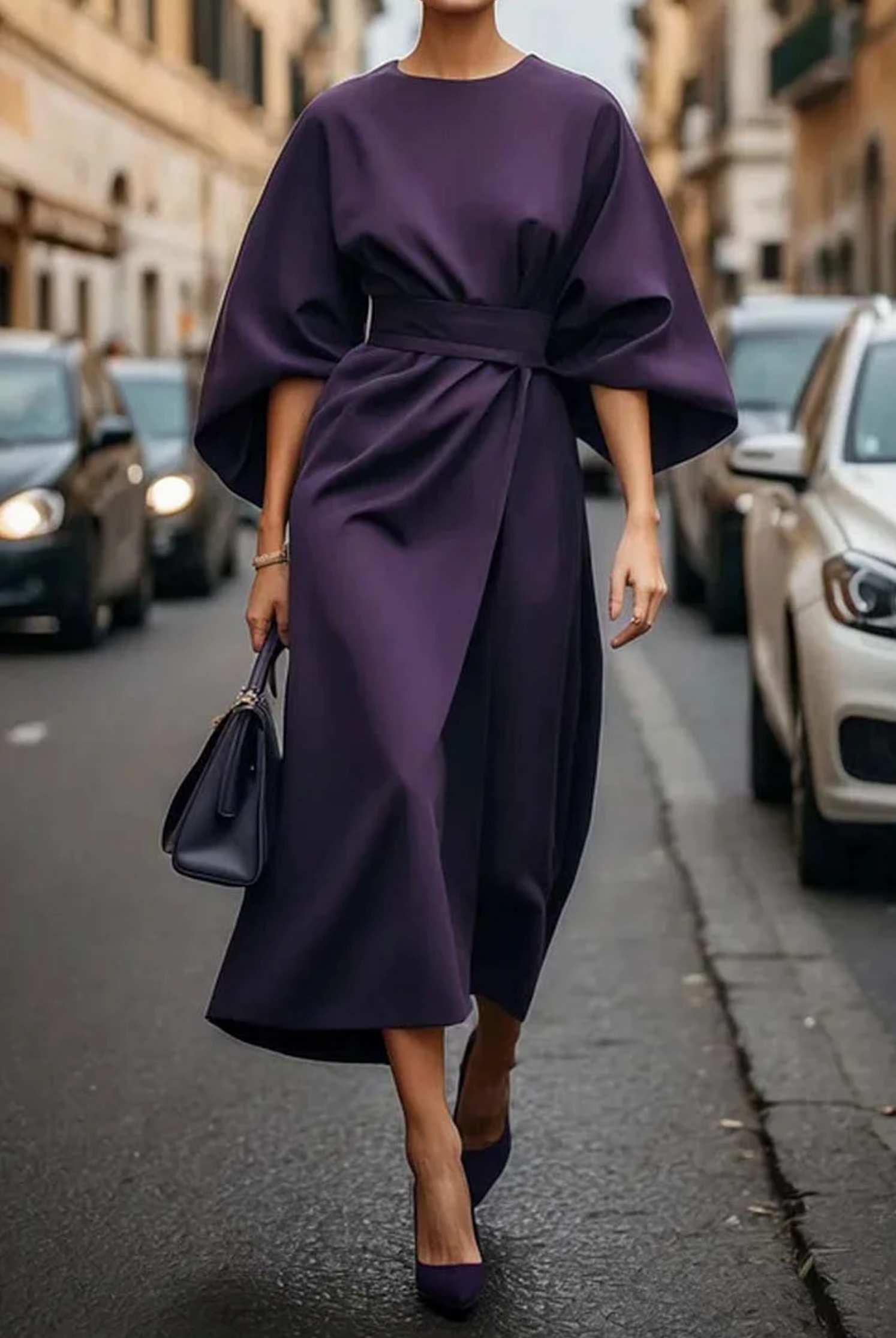 Alice | Robe elegante com mangas de lanterna e cinto