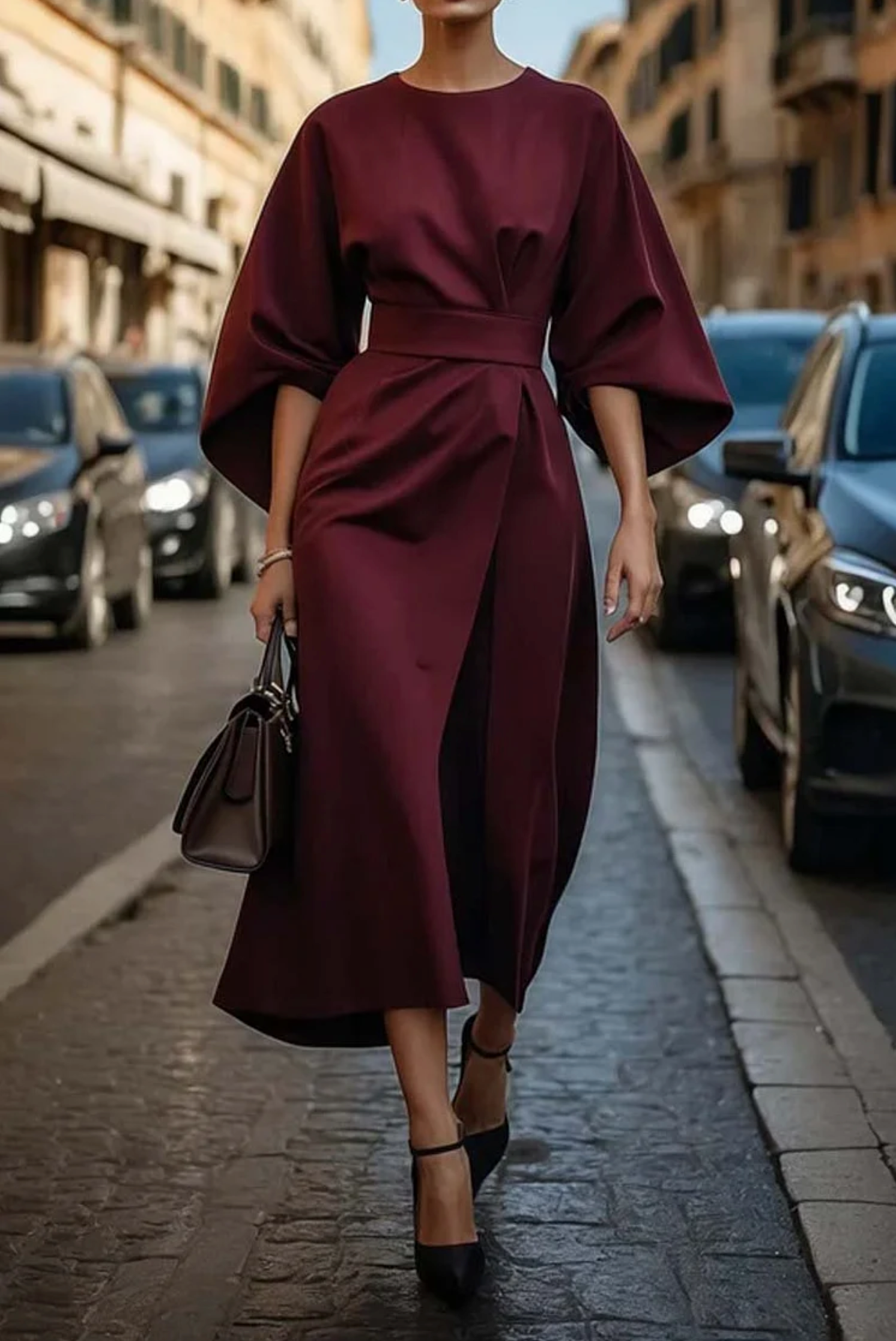 Alice | Robe elegante com mangas de lanterna e cinto