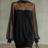 Amélia | Elegante Mini Vestido Preto com Mangas em Rede