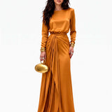 Elegante Vestido Maxi em Satin Drapeado