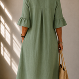 Vestido Botonado com Mangas Largas