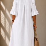 Vestido Botonado de Mangas Corola